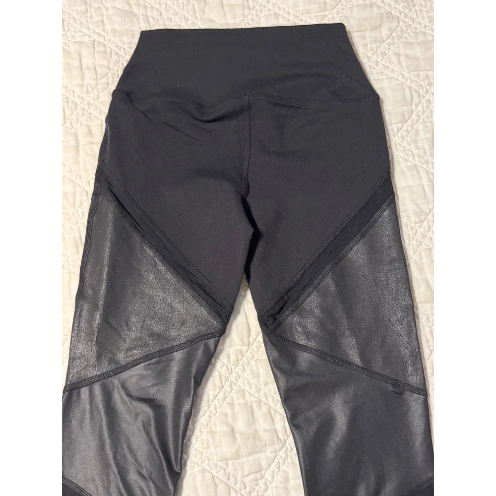Alo Yoga Moto Leggings Women S Black Faux Leather Mesh High Waist Yoga Pants